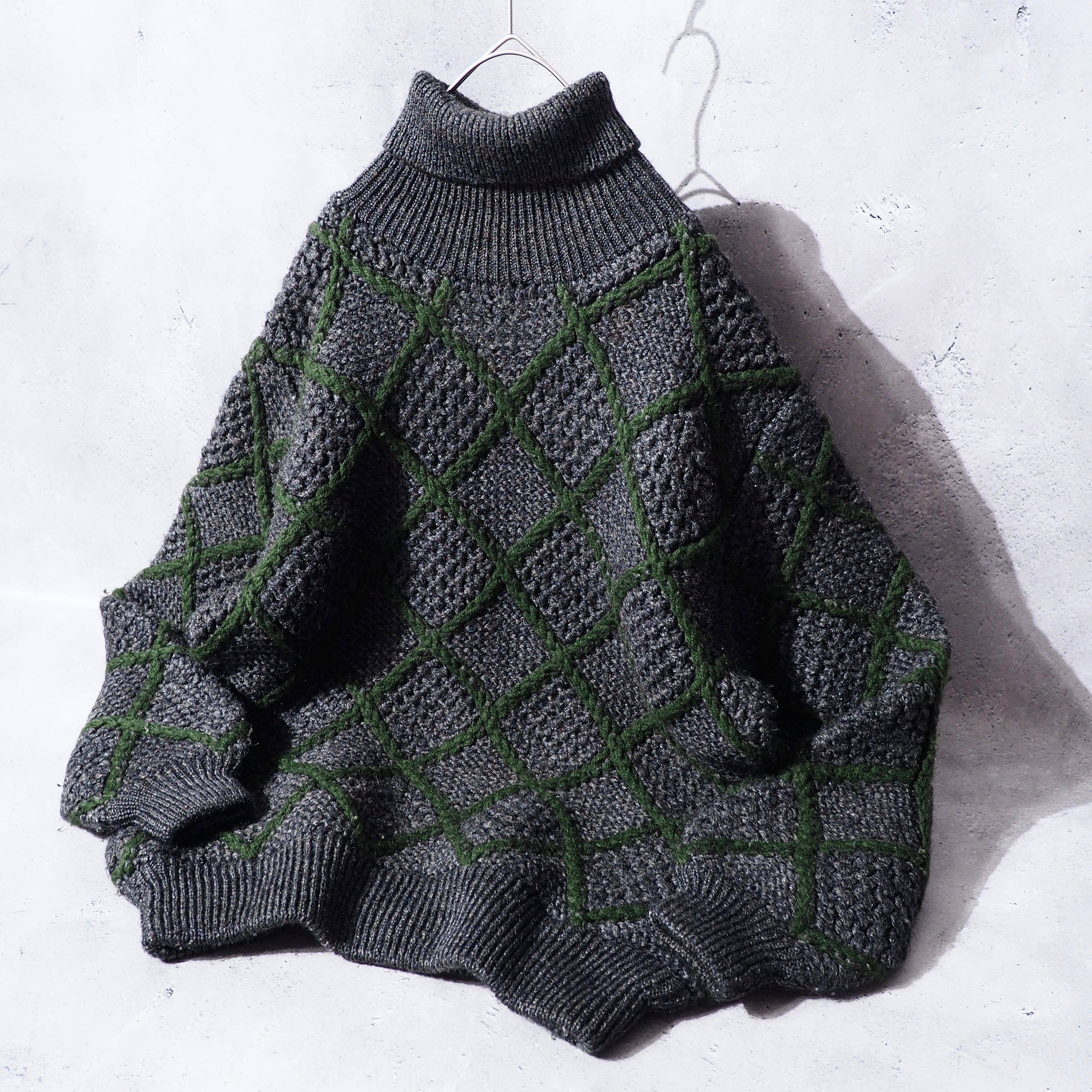 " Lawton " 3D net pattern vintage loose hand knit