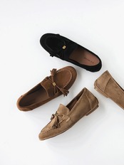 Bouclé Suede Tassel Loafers F0834