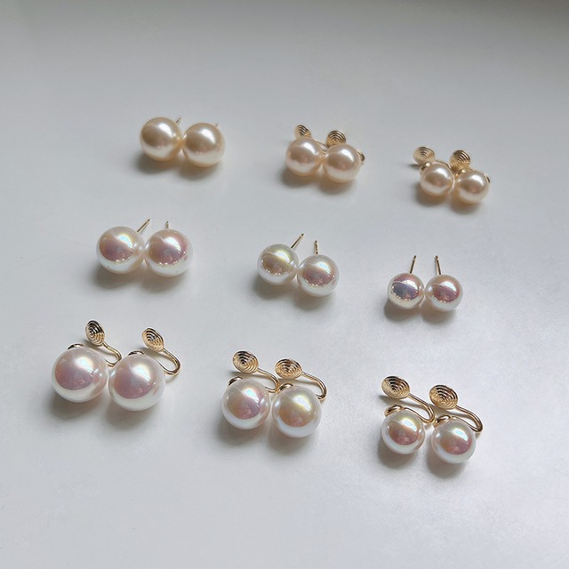春ハンのピンクパールイヤークリップ・スタッドピアス