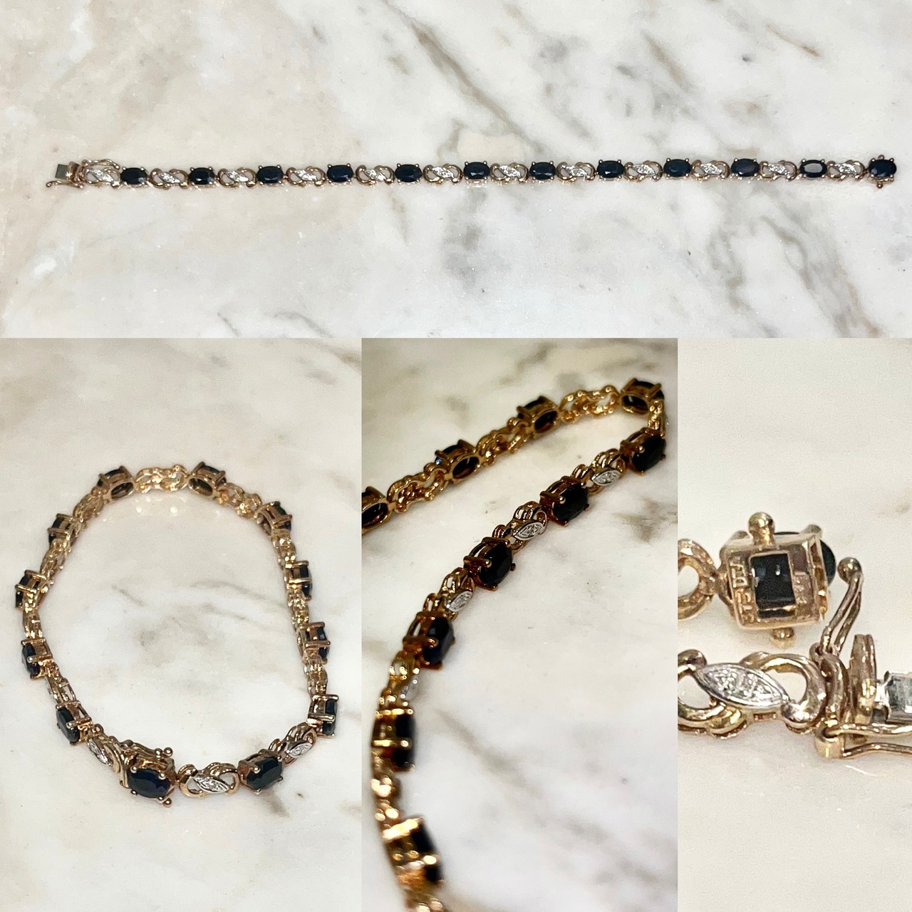 vintage 9ct gold bracelet set with sappire&diamond