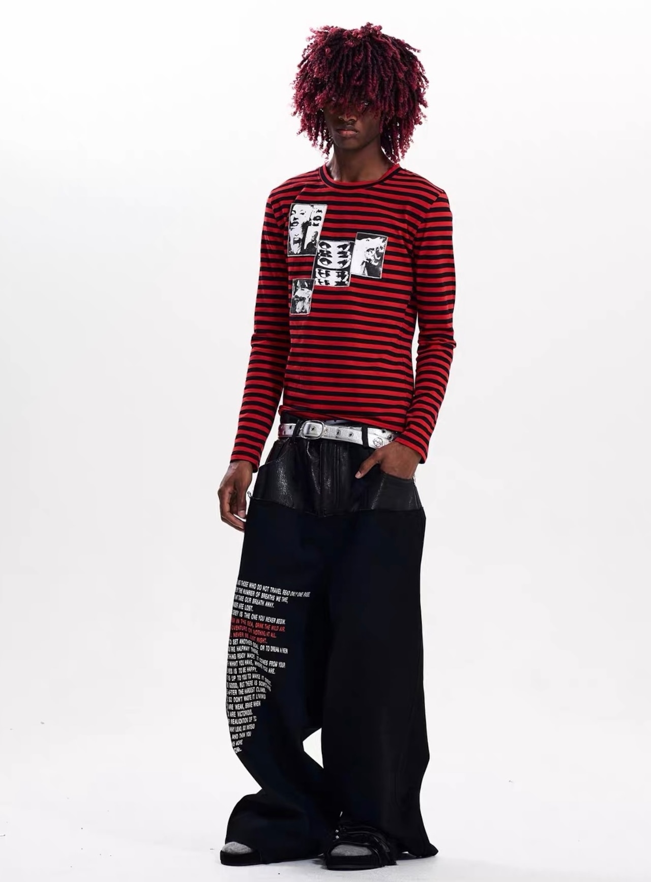 【Fourth3ex】Union Jack Leather Panel Denim Pants