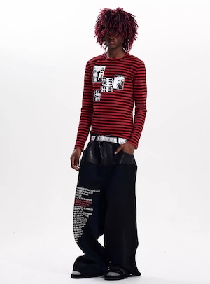 【Fourth3ex】Union Jack Leather Panel Denim Pants