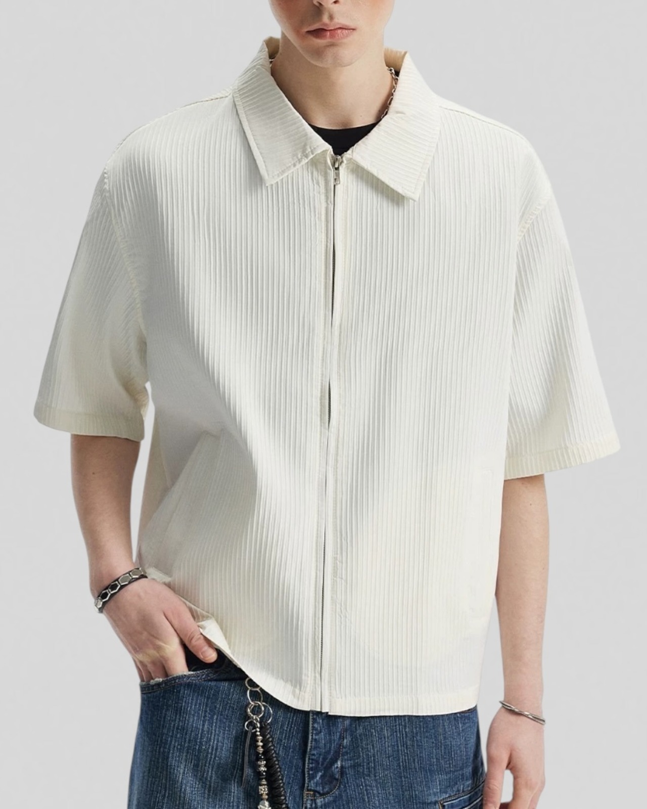 Rib Zip Collar Shirt（100％/0％）