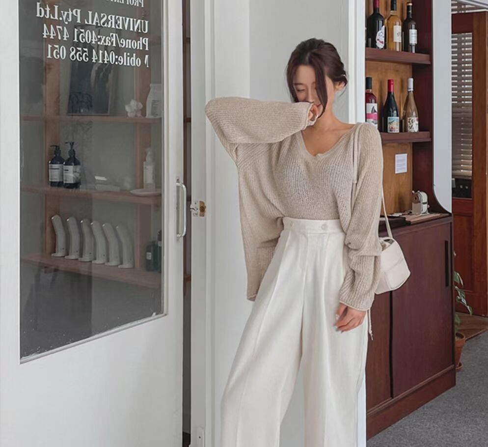 かぎ編みVネックニット　AJ1079-E05