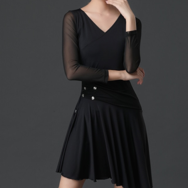 Vネックデザイン ウエストシェイプ ダンスドレス ds1041