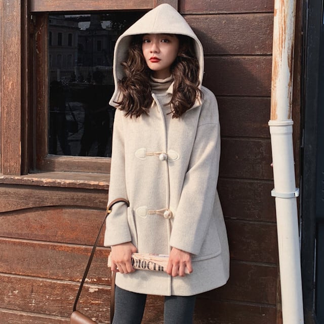 コート レディース アウター ウール ショート フード付き フーディ 秋冬 おしゃれ オーバーシルエット シンプル こなれ感 かわいい ベージュ S/M/L/XL
