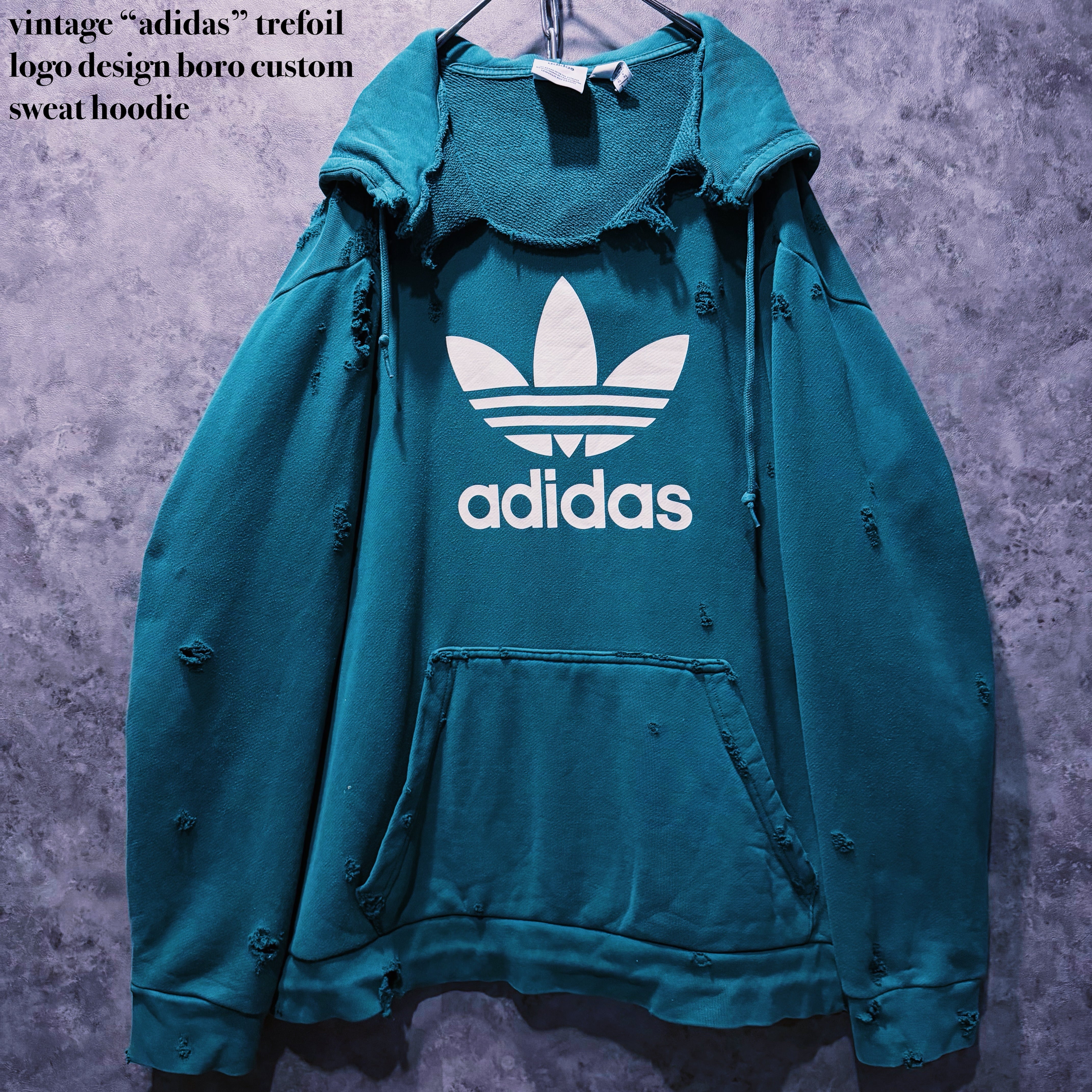 【doppio】vintage “adidas” trefoil logo design boro custom sweat hoodie