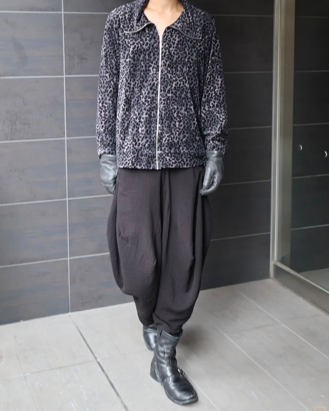 Leopard design velour zip blouson