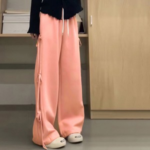 スウェット ワイドパンツ レディース サイドリボン 韓国 おしゃれ 大人 かわいい カジュアル ゆったり ウエストゴム リラックス 大人可愛い 大人女子