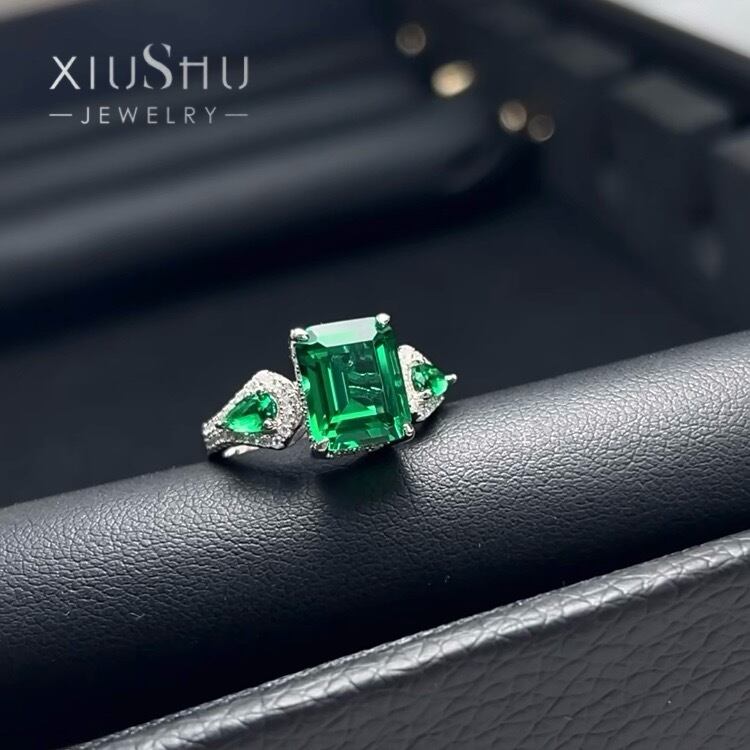 人工グリーントルマリン エメラルドカット 高炭素ダイヤモンド