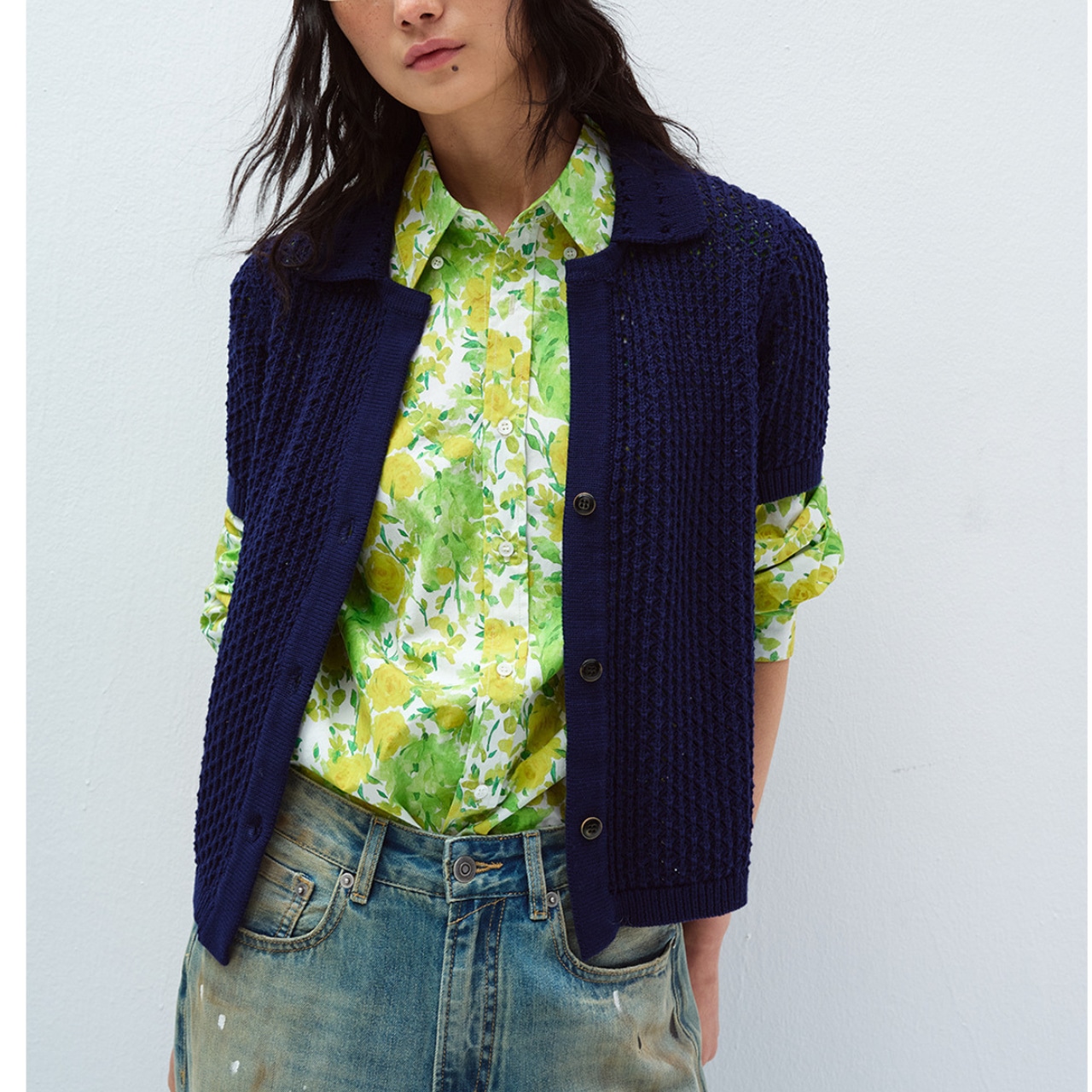 Open Collar Short Knit Cardigan 【3color】 T4351