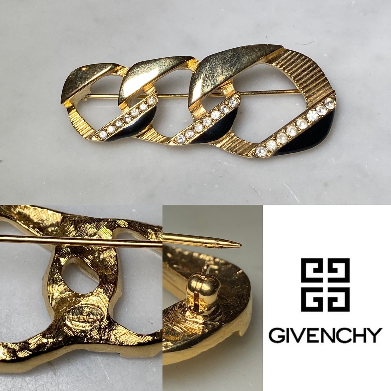 vintage GIVENCHY metal gold color brooch " crescendo "