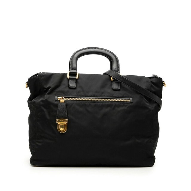 プラダ ロゴ ハンドバッグ ショルダーバッグ 2WAY ブラック ナイロン サフィアーノレザー レディース PRADA 【中古】