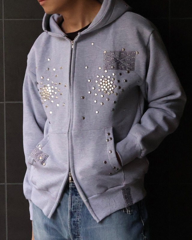 【Hannah Creak】Studded Hoodie Double zip Grey