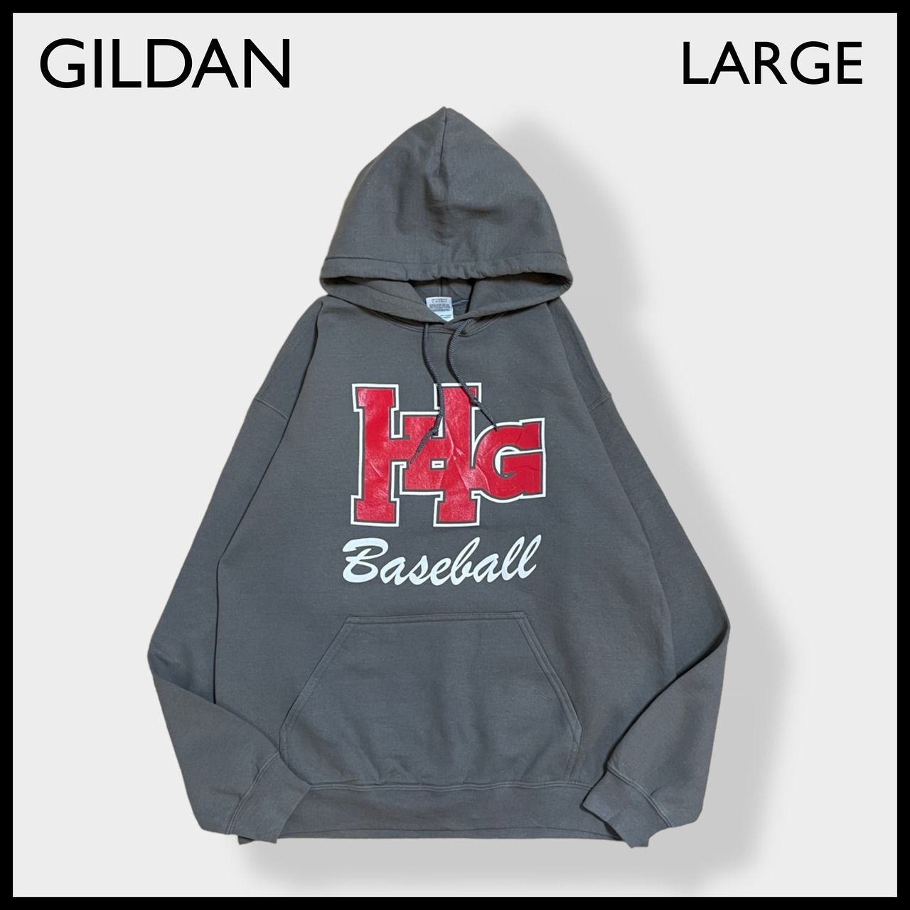 【GILDAN】カレッジ ハンニバルラグランジュ大学 野球部 Hannibal-LaGrange University baseball HLG ロゴ プリント パーカー フーディー プルオーバー LARGE US古着