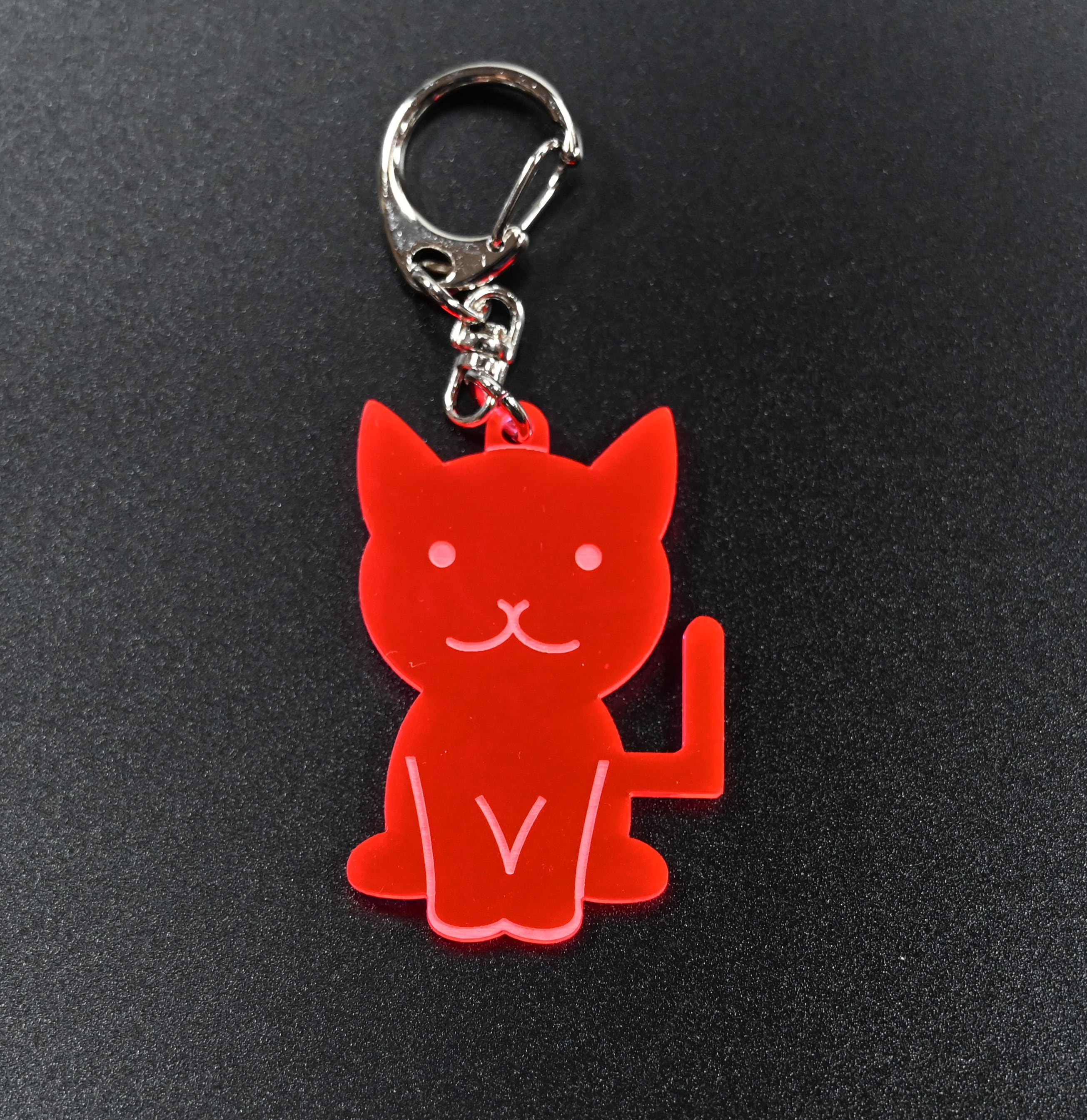 オリジナル 幸運の尾曲がり猫神 ロゴキーホルダー（ピンク/クリア