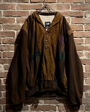 【Caka act3】80's Suede Leather Switching Euro Vintage Pullover Knit