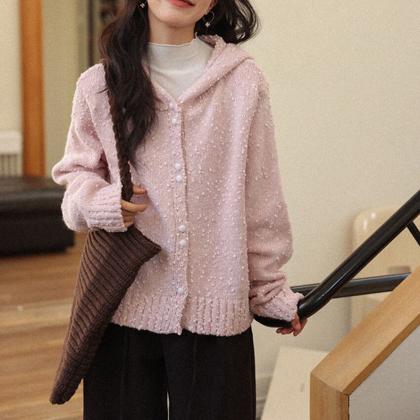 hooded knit cardigan　J00402