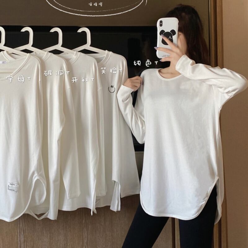 ソリッド カラーTシャツ シャツ オータムウィンターベルベットルーズ ロング 秋物 冬物 ソリッドカラー YY-ファッション73787142277