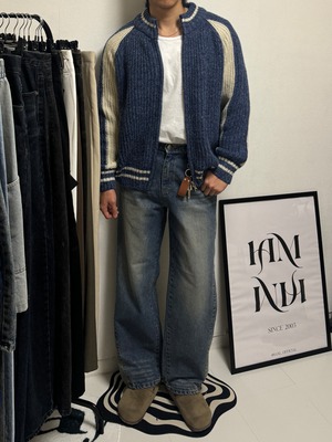 Varsity Zip-Up Soft Shade Knit Cardigan (4color)