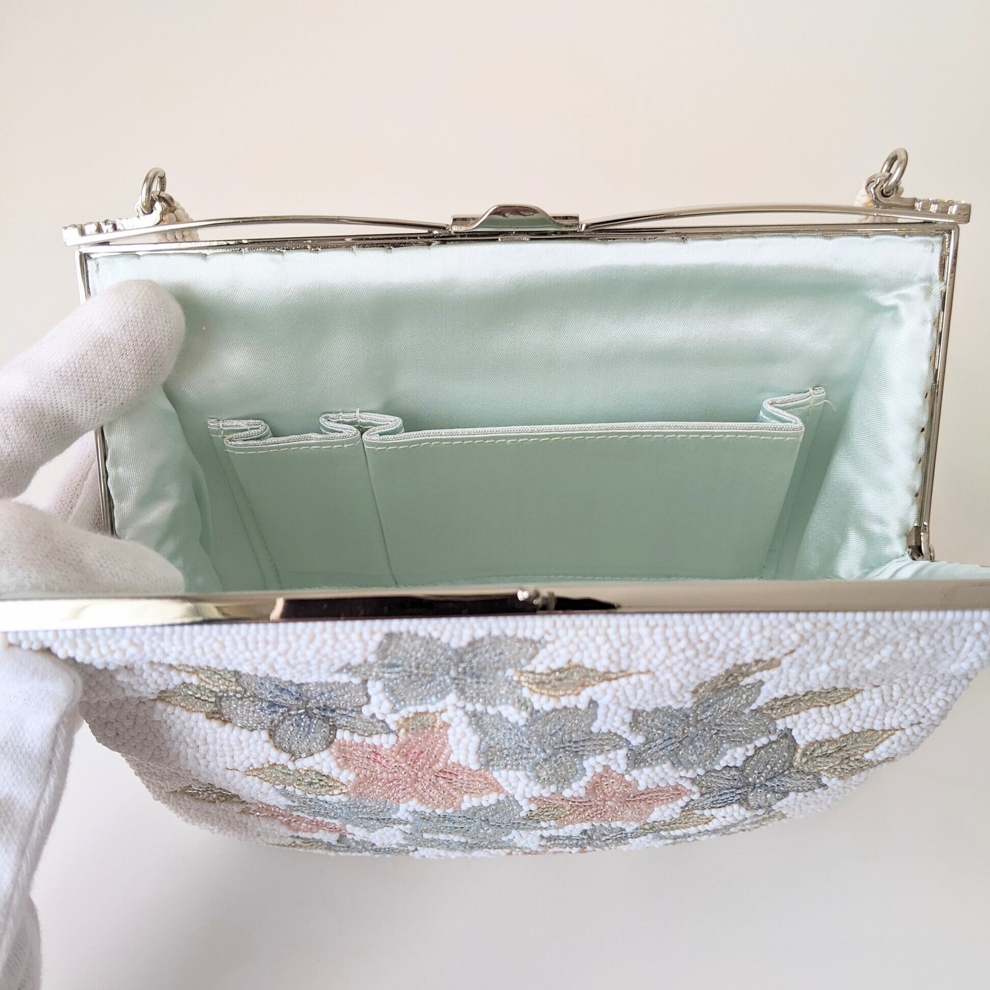 vintage】ビーズ刺繍バッグ Fuji Bag パーティーバッグ 紫陽花 vintage】ビーズ刺繍バッグ Fuji Bag パーティーバッグ 紫陽花