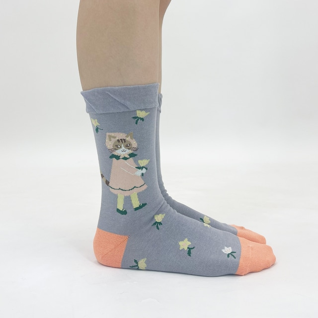 【Aiko Fukawa】布川愛子 SOCKS お花を運ぶ猫 ソックス