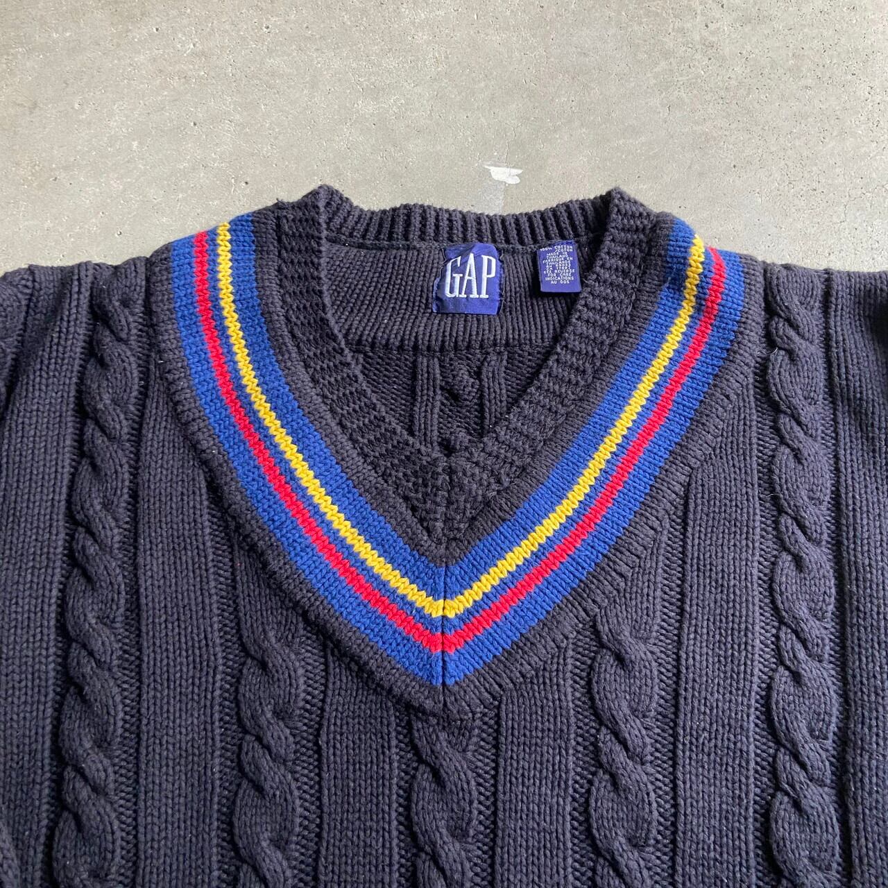 90s OLD GAP コットン チルデン ニット カーディガン L 前開き 紺