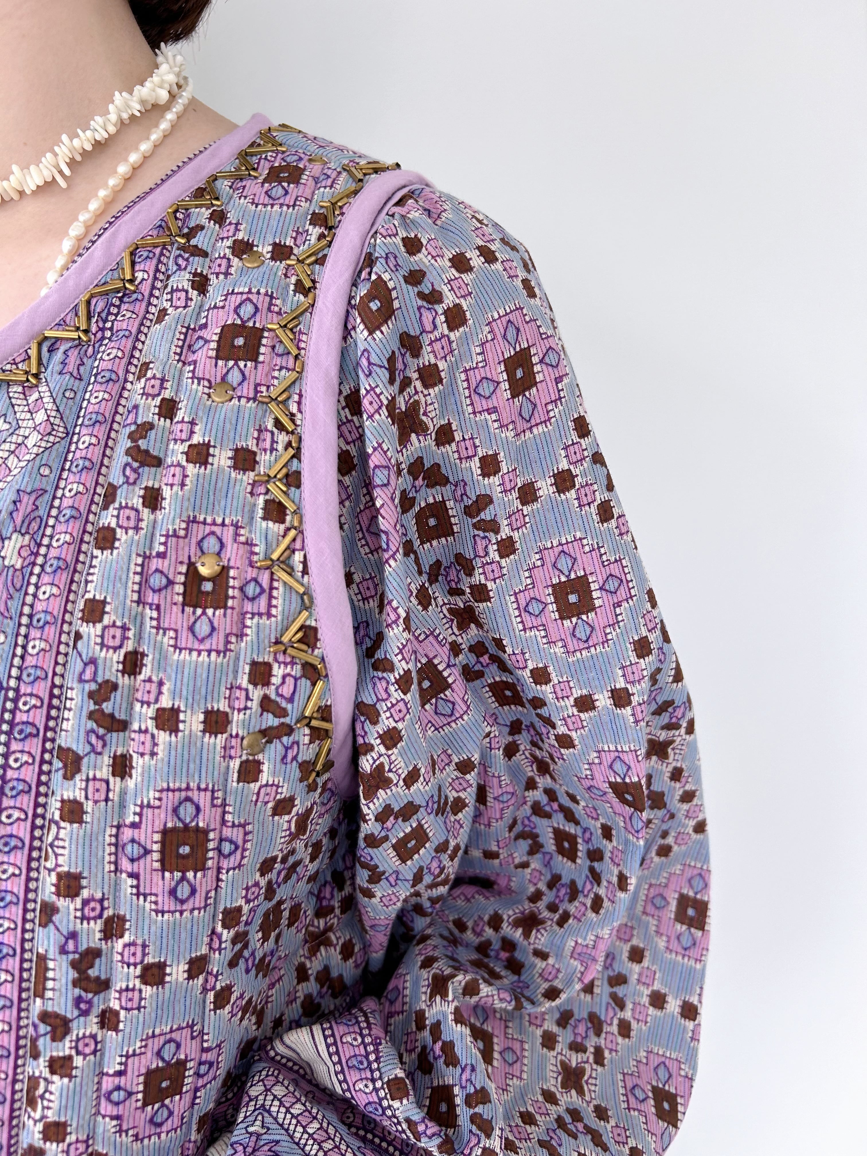 Sara Mallika Kareena Square Print Beads Gilet | KOKO