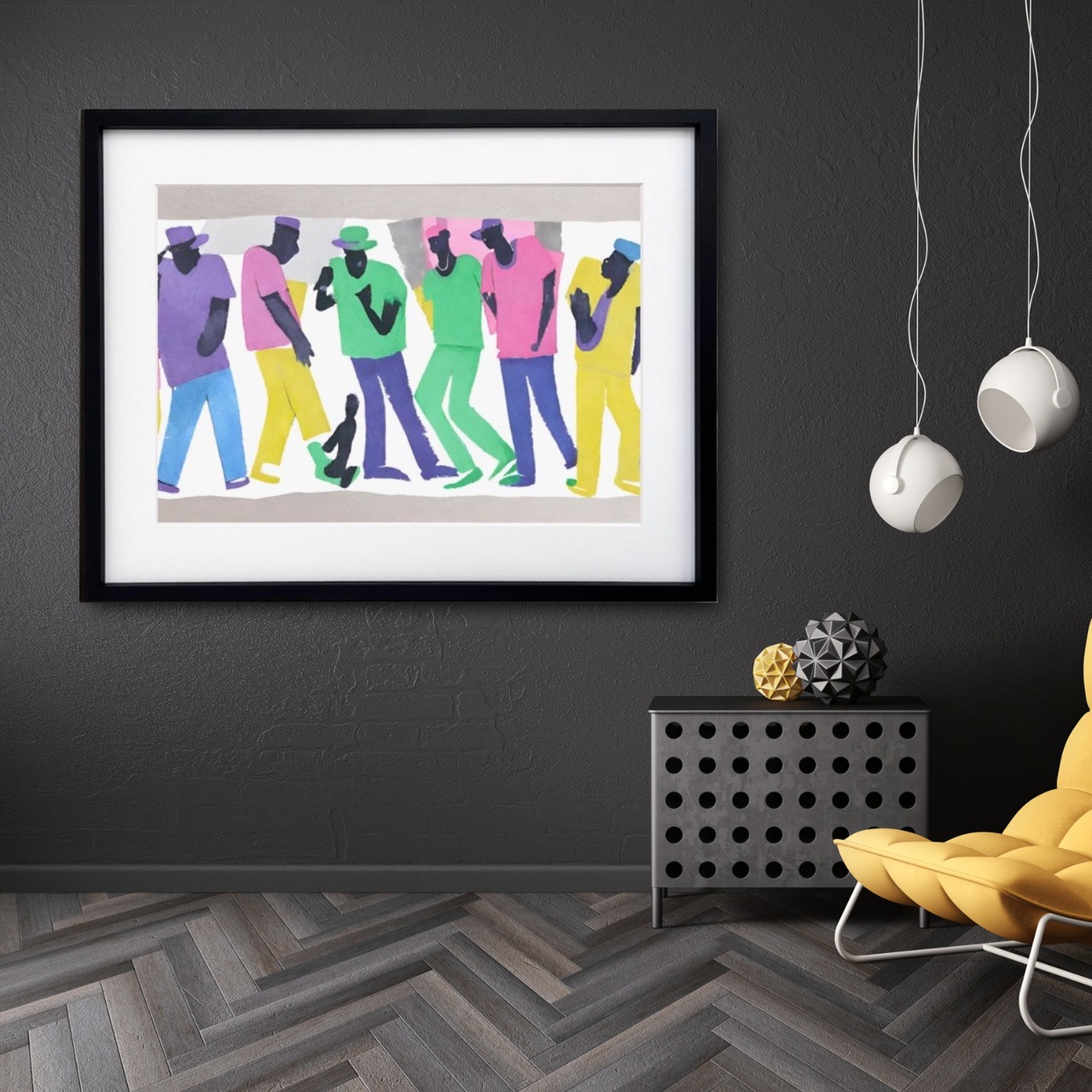 Dance The Night｜夜のダンスを描く抽象アートポスター｜モダン・北欧・カジュアルに合う色彩豊かなインテリア額縁付きA2ポスター