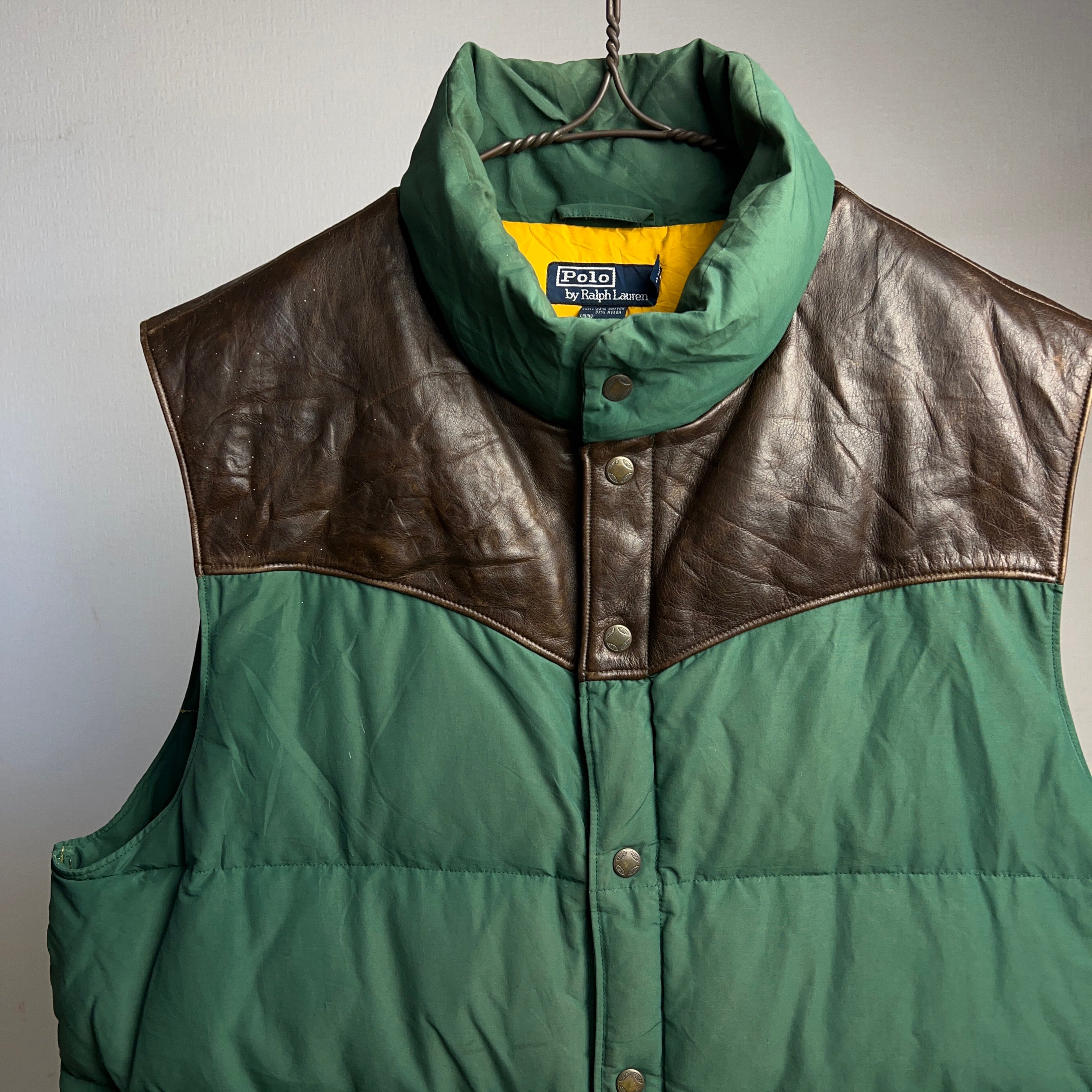 90's “Polo by Ralph Lauren” Down Vest 90年代 ポロラルフローレン レザーコンビ  ダウンベスト【0929A95】【送料無料】