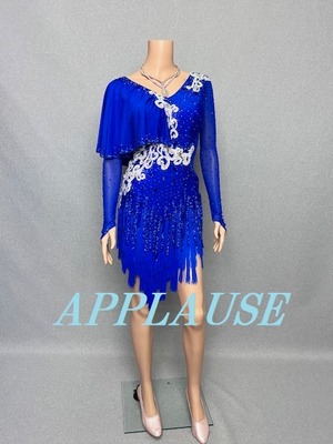 【新着】社交ダンスドレス　ラテンドレス  ロイヤルブルー　M　 LA-25-2 　デモ・競技用ドレス　発表会衣装　パーティドレス　ワンピース　舞台衣装