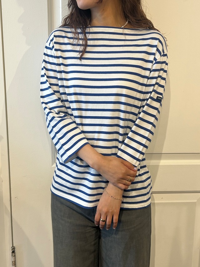 SAINT JAMES / vintage stripe boat neck three-quarter sleeve T-shirt.