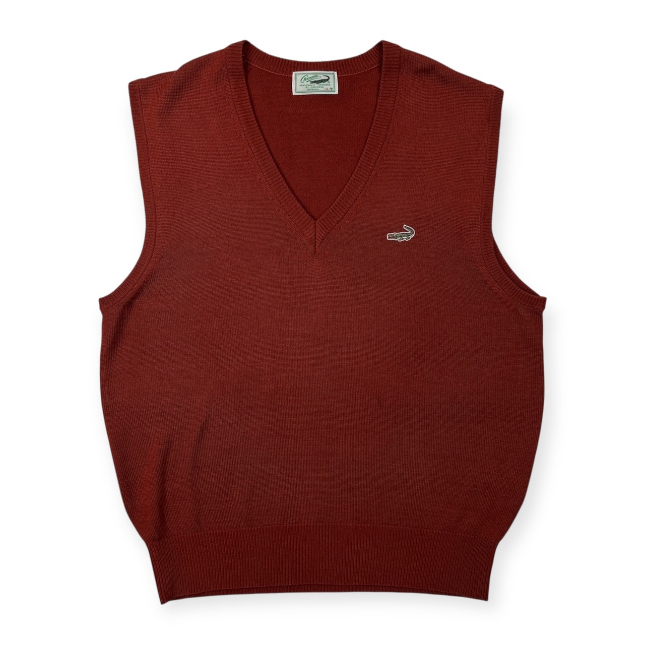 Crocodile クロコダイル ワンポイント刺繍 Vネック ウールニット ベスト サイズ LL /メンズ/テラコッタ系
