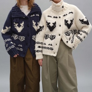 ノルディック柄ハイネックカラーニットカーディガン   F0008