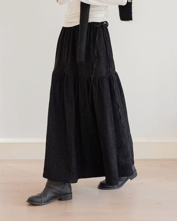Gathered velour flared skirt TH3676