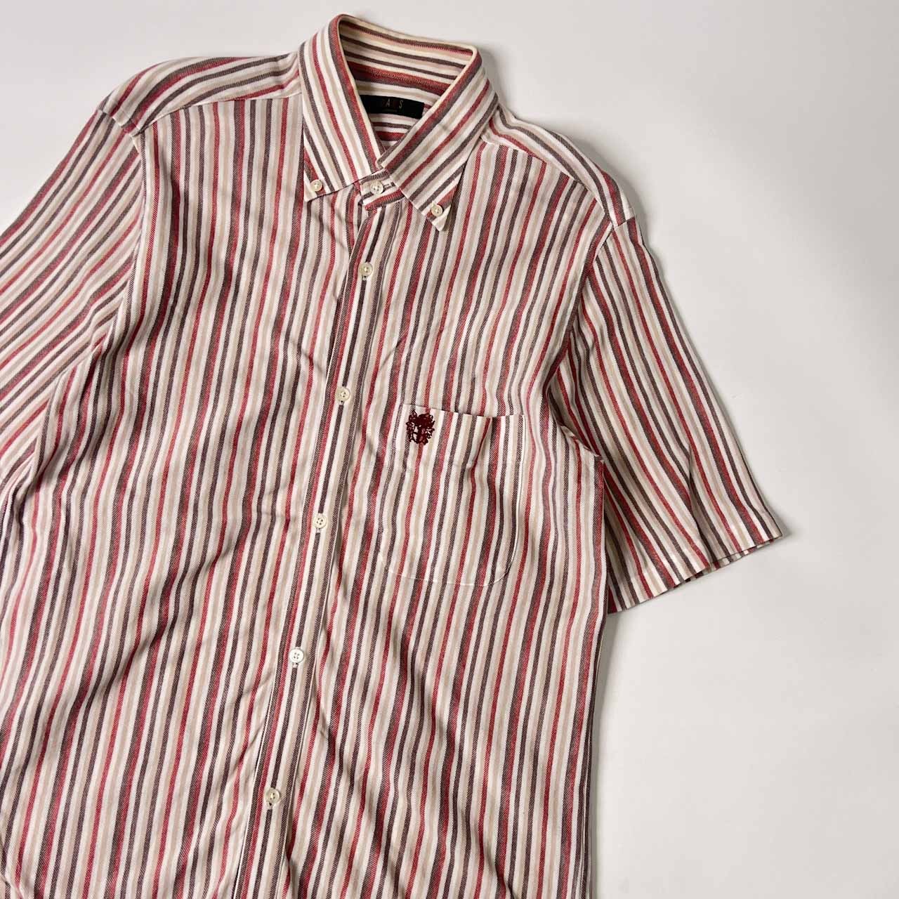 DAKS ダックス ストライプ BD ボタンダウン 鹿の子 半袖 ポロシャツ L/マルチ メンズ