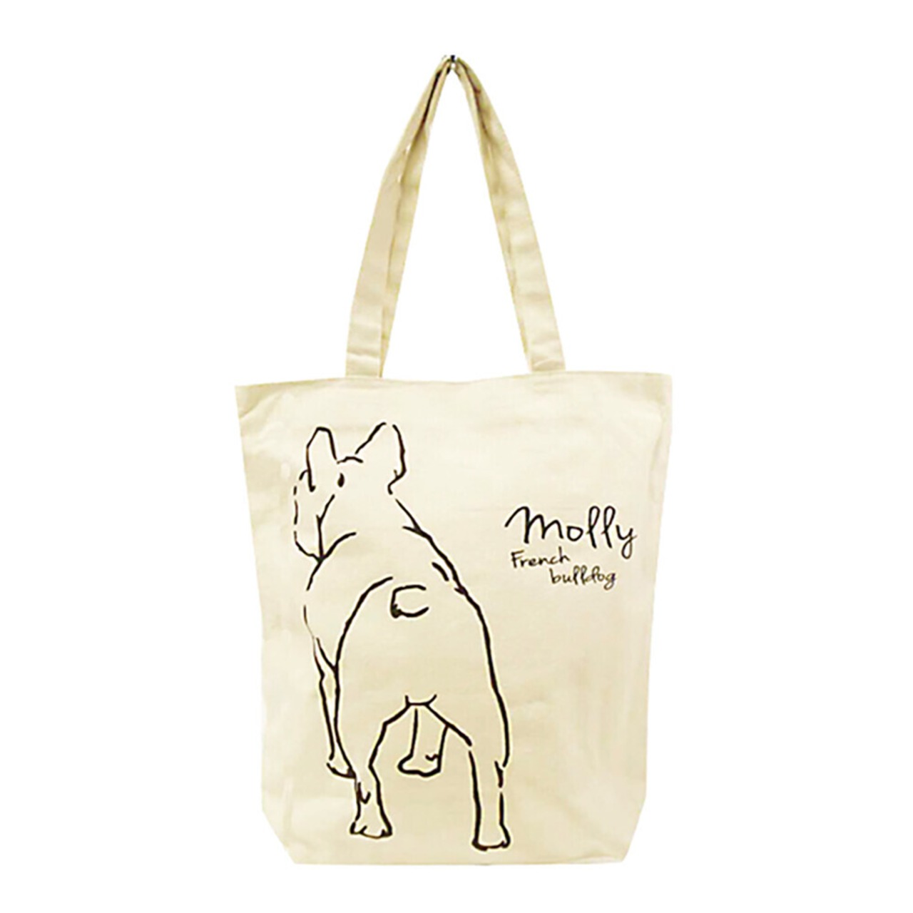 アニマルトートバッグオフホワイト色　シバ／ブルドッグ／ビジョン／パンダ／ねこ