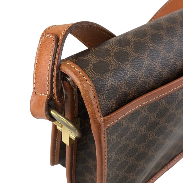 CELINE セリーヌ マカダム ショルダーバッグ ブラウン ガンチーニ PVCレザー vintage ヴィンテージ オールド dtdg28