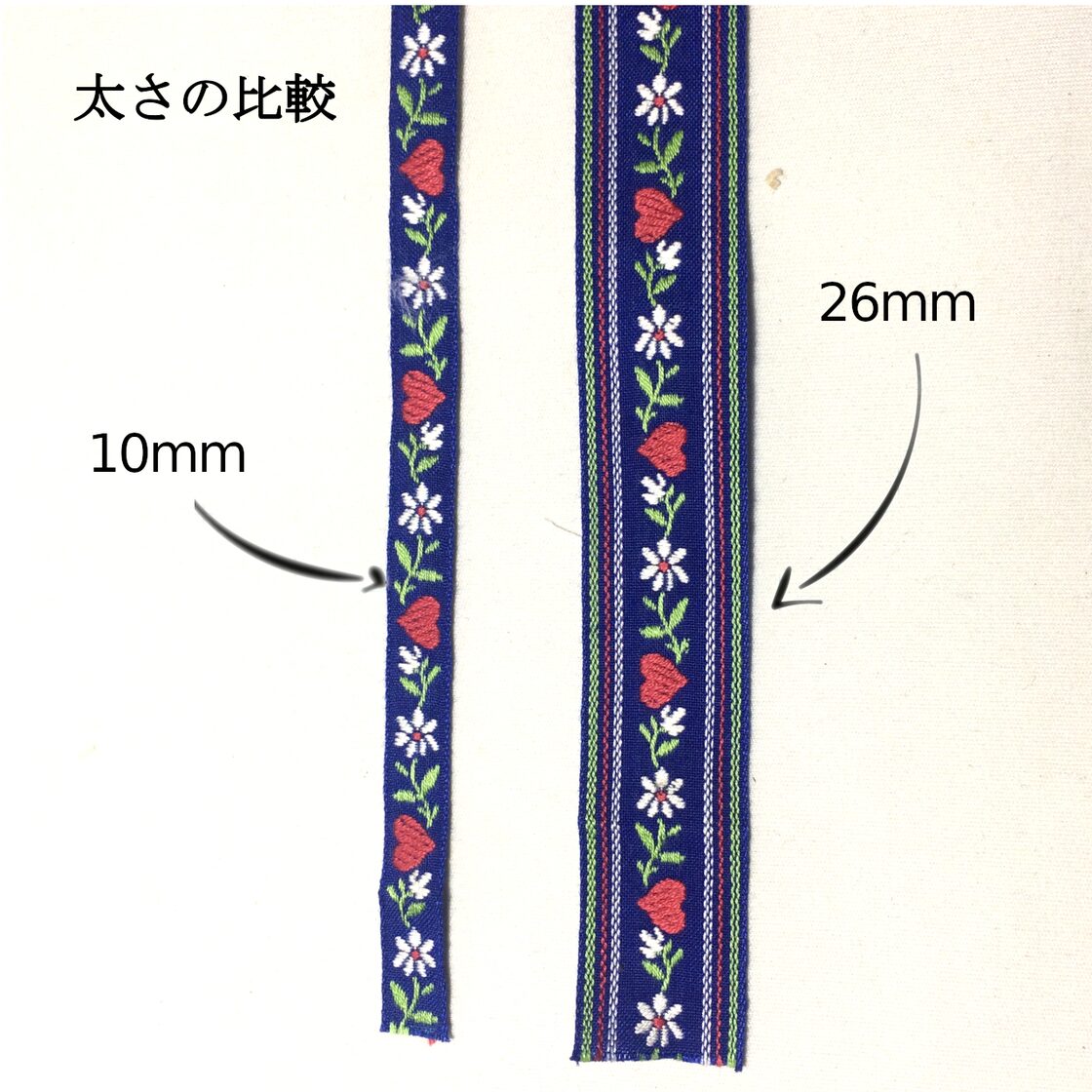 チロリアンテープ 10mm ハート+花柄 ポリエステル 各色 1m | PAY ID