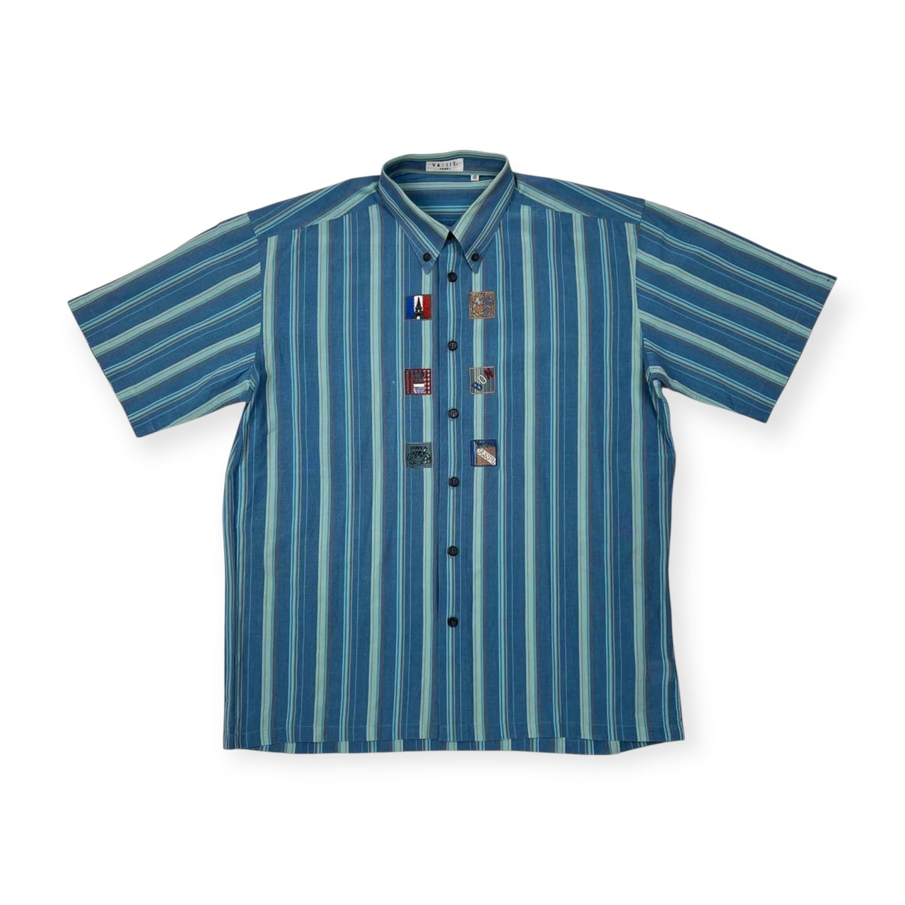 VAZIIE SPORT バジエ スポーツ 刺繍入り ストライプ 半袖シャツ サイズ 48 /メンズ/日本製