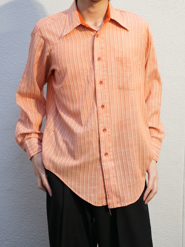 70's Salmon Pink Striped Long Sleeve Shirt