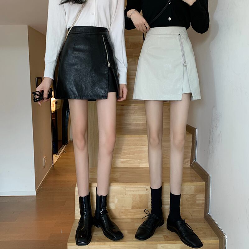 ハイウェストウェストスカート スプリングオータムレザーAラインショート 春物 秋物 スーパーモール6441983301