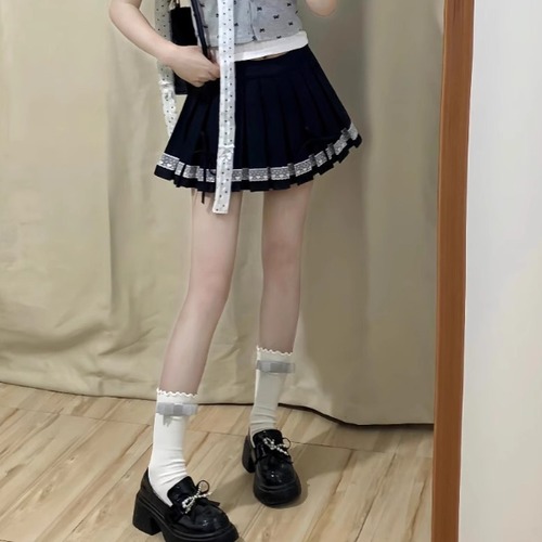 レースラインリボンプリーツスカート ・78637