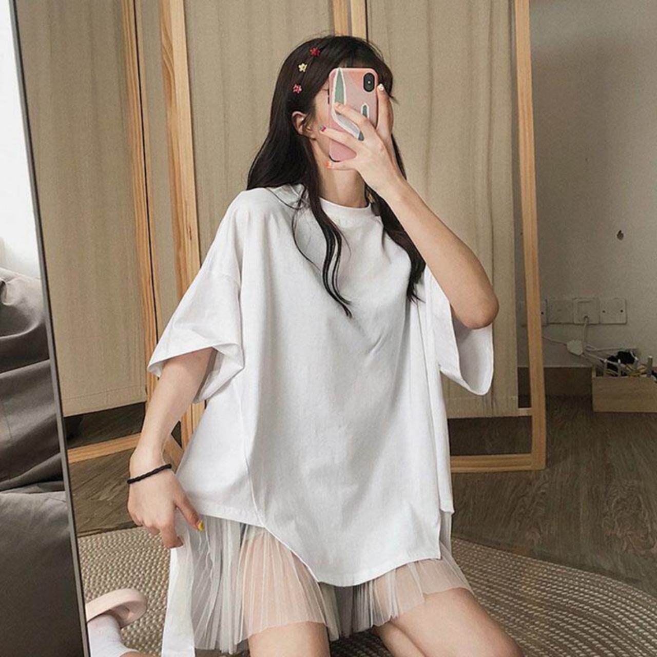 Patchwork mesh short sleeve T-shirt (ME342)