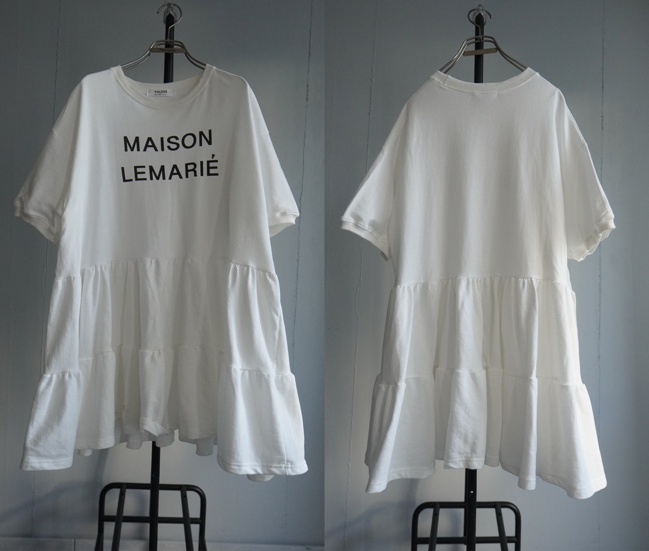 MAISON LEMARIÉ フリルギャザースウェットチュニックOP【ヘビーウェイト】/White