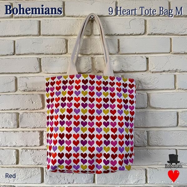 9 HEART TOTE BAG M RED 9ハート トートバッグ M レッド ショッピング エコバック BOHEMIANS ボヘミアンズ 日本製