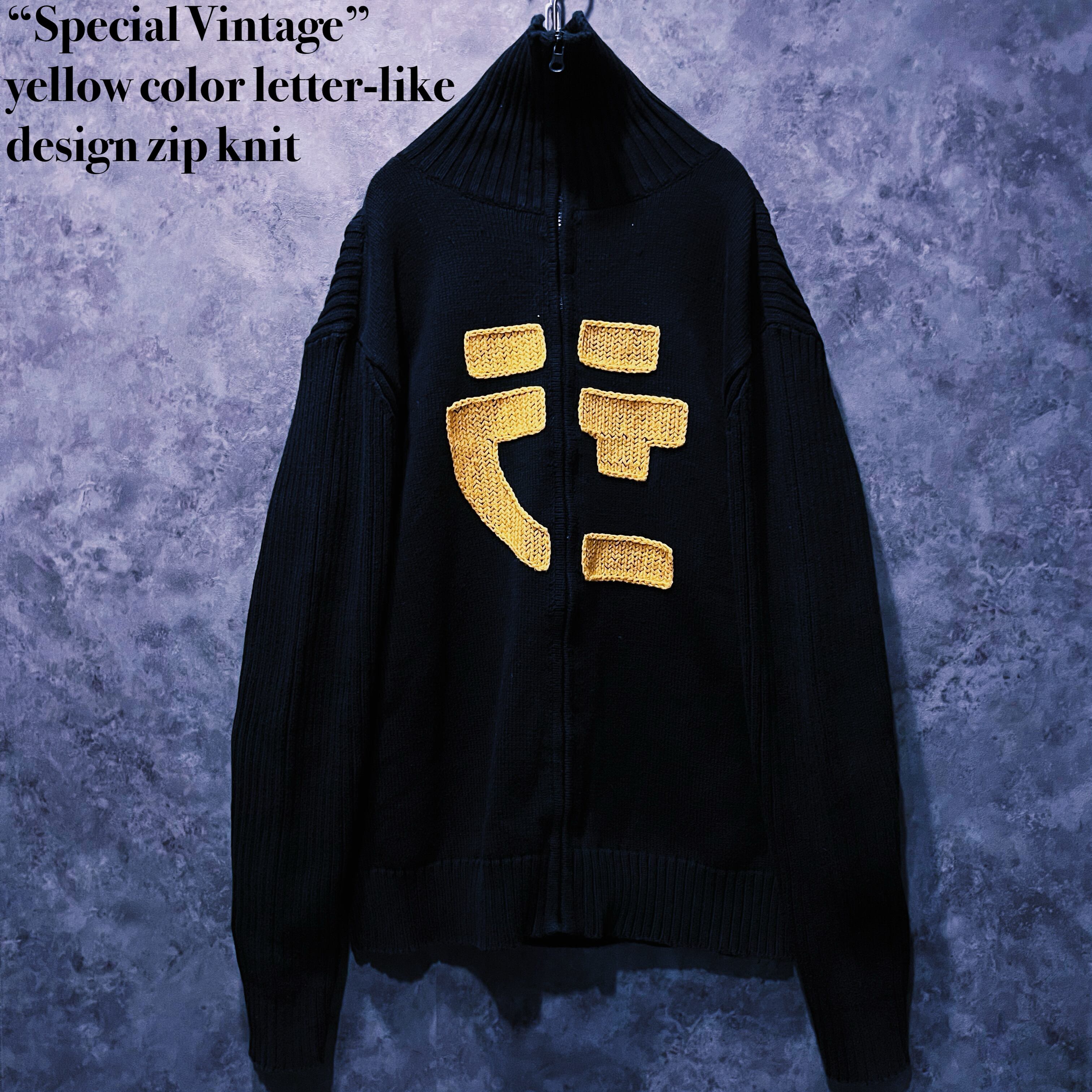 【doppio】“Special Vintage” yellow color letter-like design zip knit