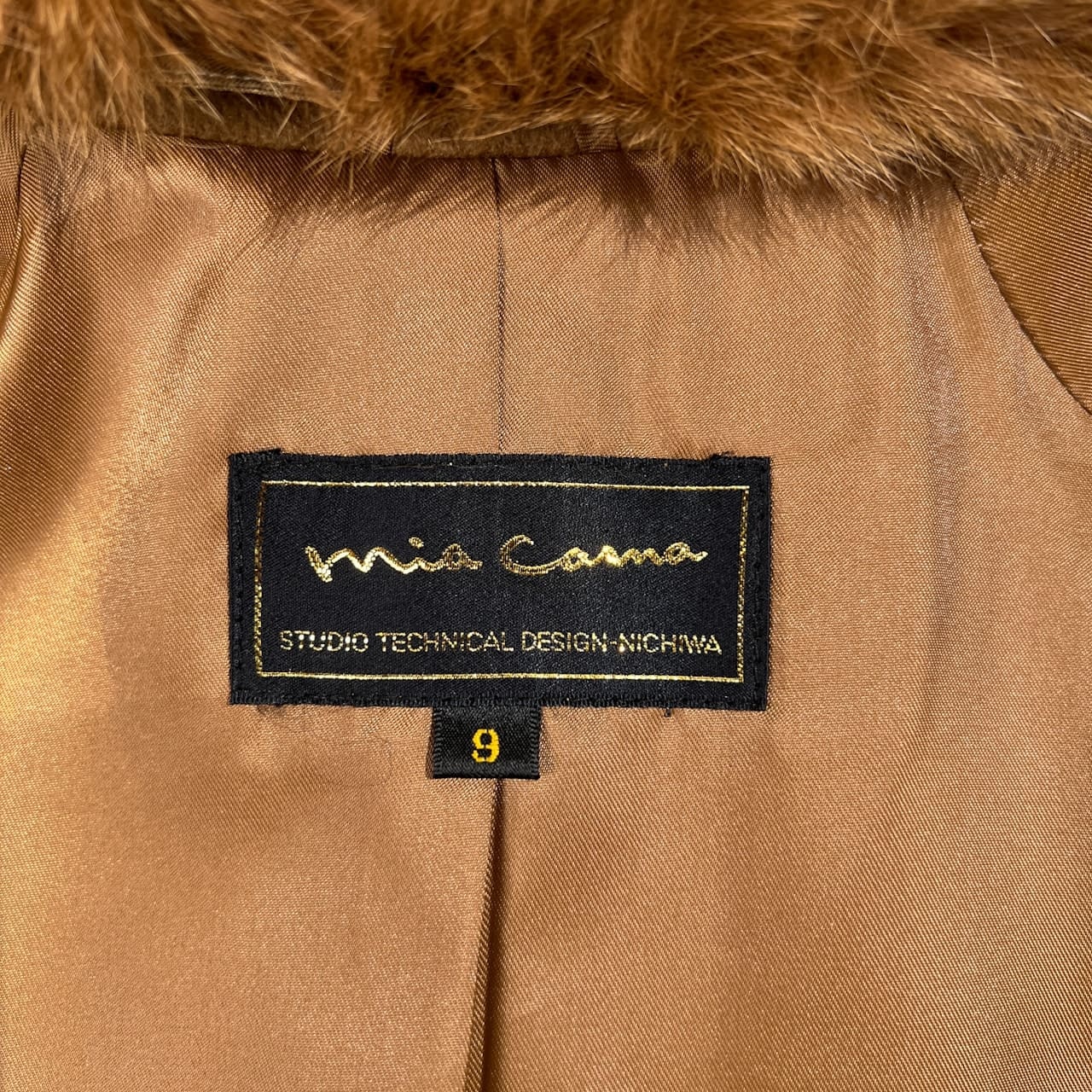 カシミヤ100% MIA CARNA ミアカーナ 毛皮 ファー付き ステンカラー コート カシミア サイズ 9 /キャメル/ニチワ/レディース