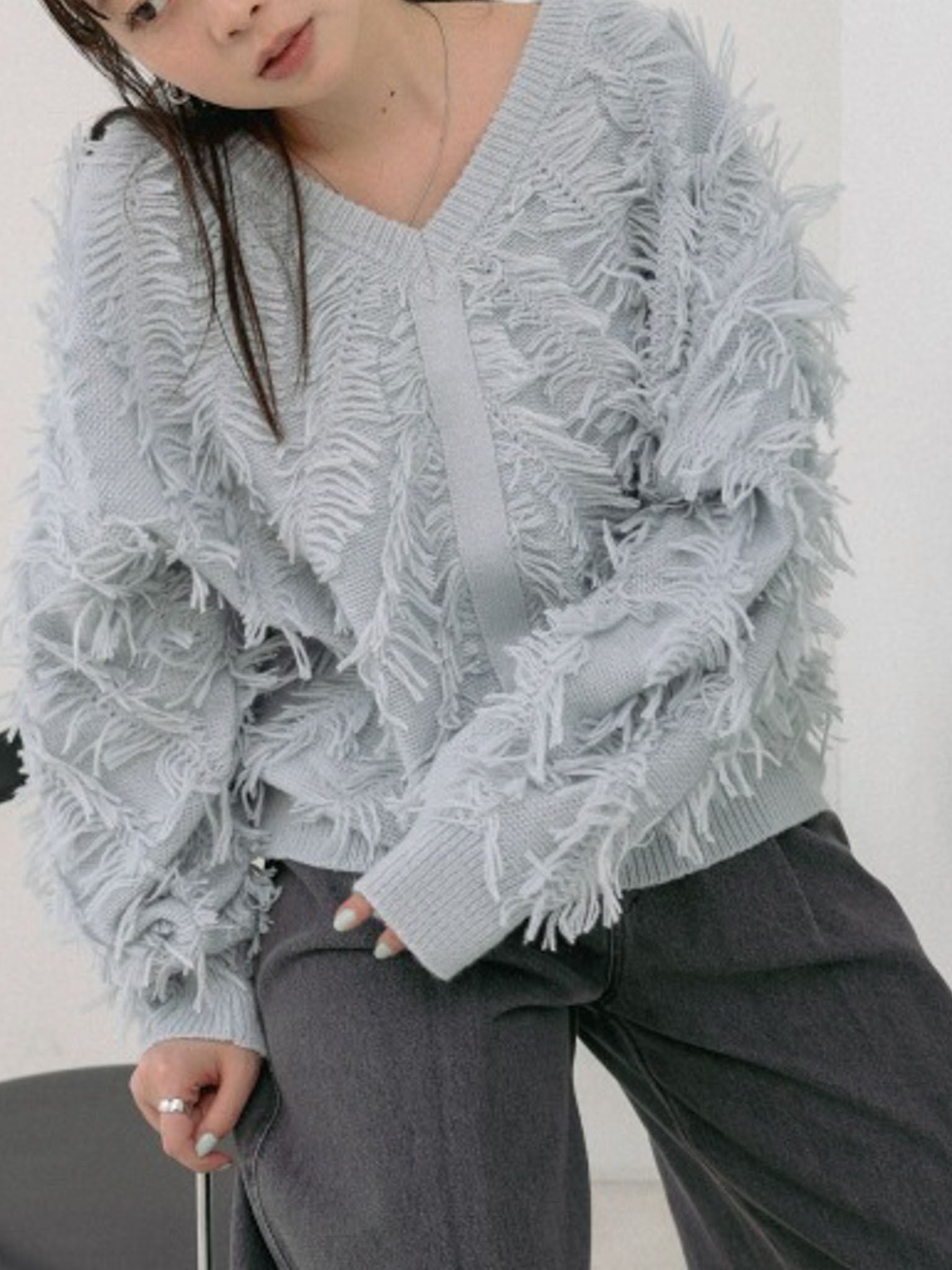 2WAY SHAGGY KNIT TOP(ﾂｰｳｪｲｼｬｷﾞｰﾆｯﾄﾄｯﾌﾟｽ）【5541102】select by Bab
