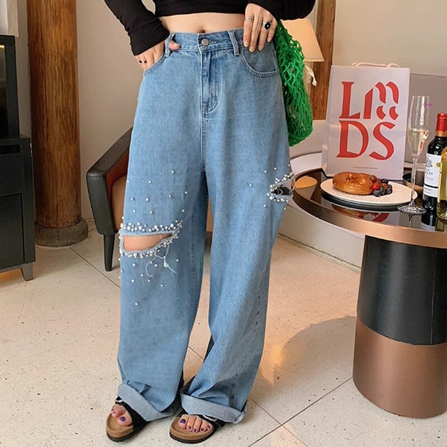 Pearl cutting denim pants　B841